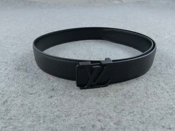 Black Button Embossed Leather Belt【Width 3.5 cm】28549007