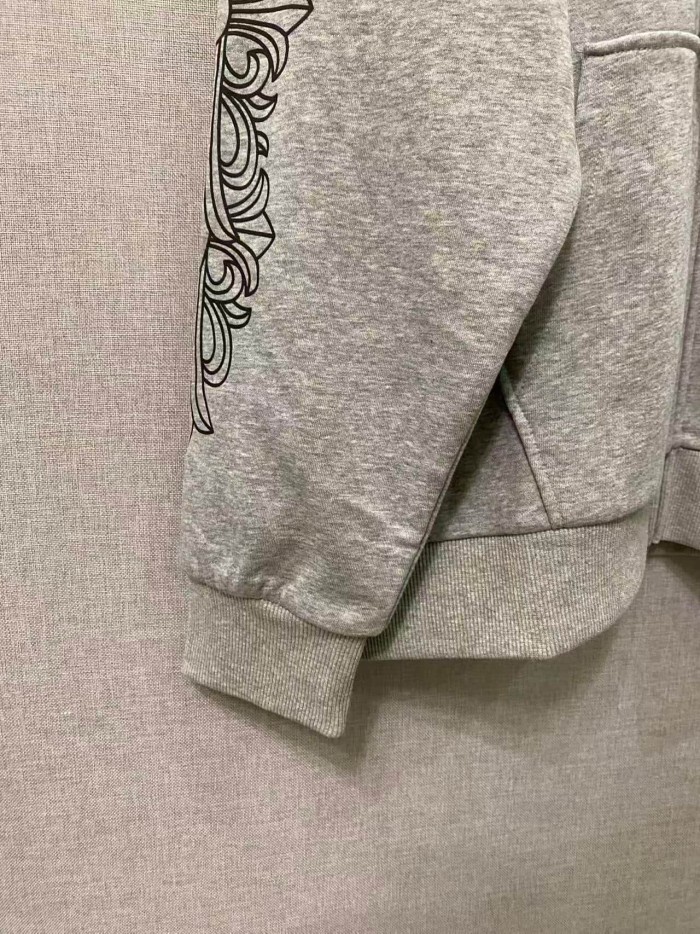 1:1 quality version Sleeve Scroll Pattern Back Large Horseshoe Sanskrit Zip Hoodie 29533355