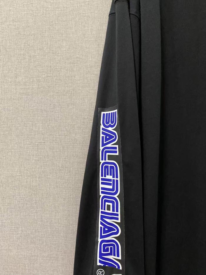 1:1 quality version Blue Overlapping Letter Tape Double Sleeve Loose Long Sleeve Tee 29533341