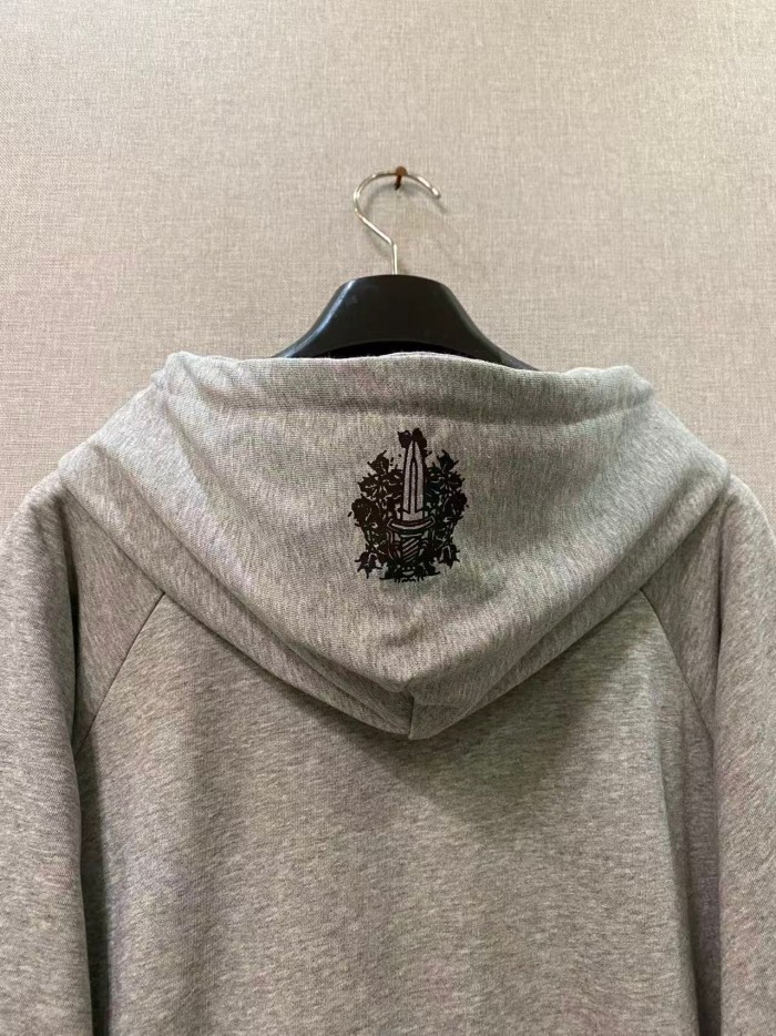 1:1 quality version Sleeve Scroll Pattern Back Large Horseshoe Sanskrit Zip Hoodie 29533355