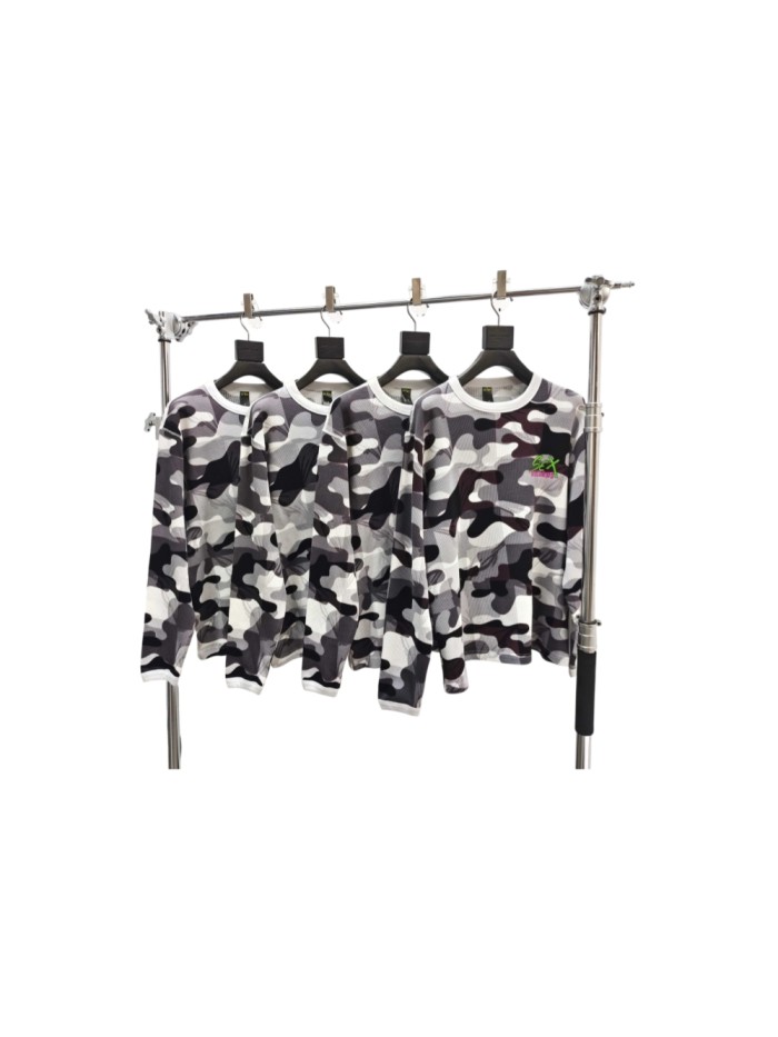 1:1 quality version White Grey Black Camouflage Mesh Waffle Long Sleeve Tee 29533002