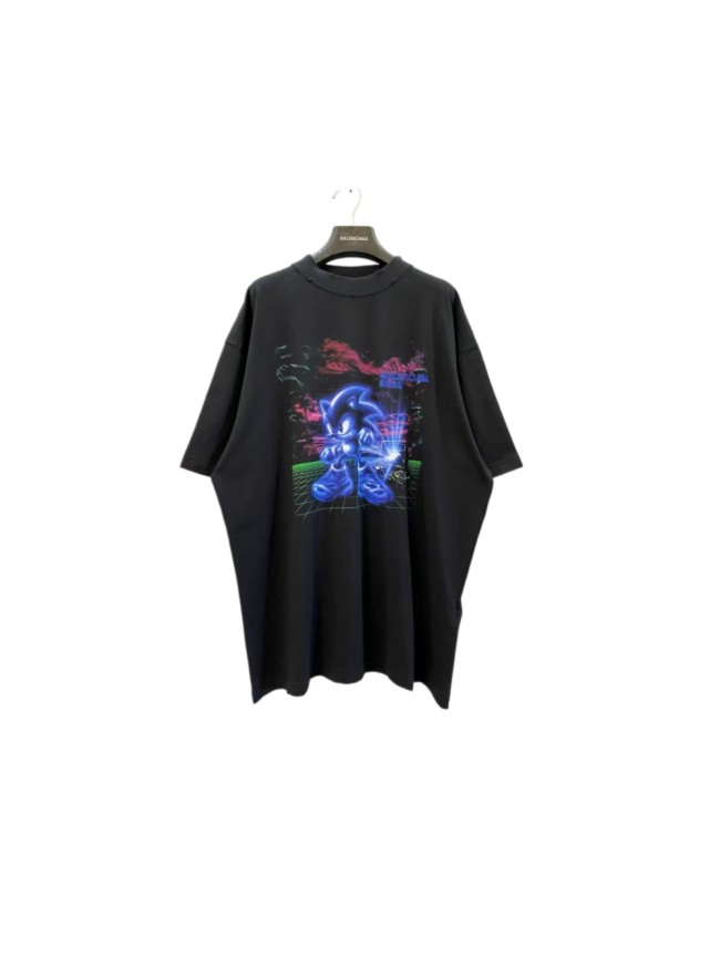 1:1 quality version Front Sonic Game Print Back Neon Letter Oversized Tee 29533350