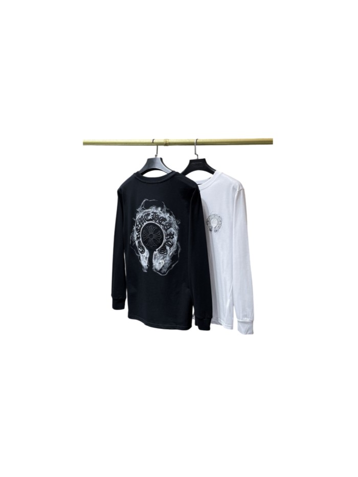 Horseshoe Sanskrit Cross Heavy Embroidery Long Sleeve Tee 2 colors 29533467