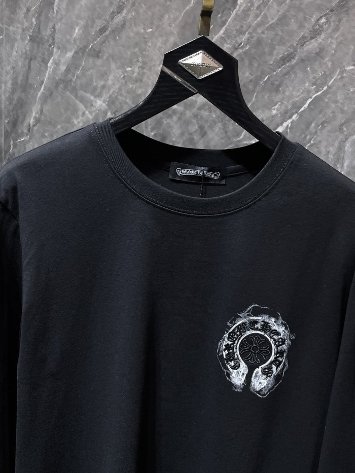 Horseshoe Sanskrit Cross Heavy Embroidery Long Sleeve Tee 2 colors 29533467