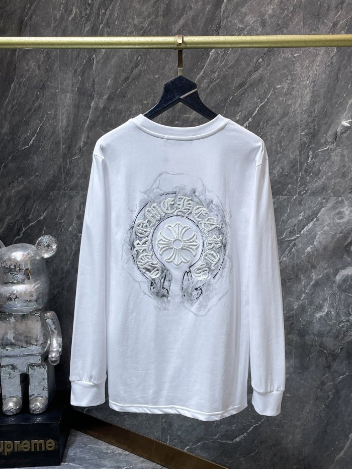 Horseshoe Sanskrit Cross Heavy Embroidery Long Sleeve Tee 2 colors 29533467