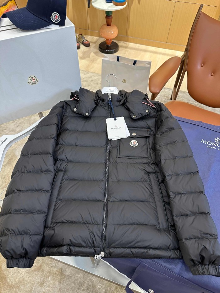 1:1 quality version Shiny Nylon Pocket Logo Detachable Hooded Down Jacket 4 colors 29535440