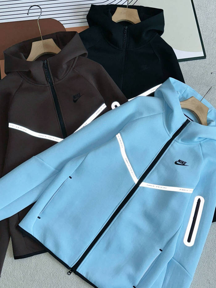 Reflective Stripe With Letter Simple Casual Knit Tracksuit Hoodie & Pants Set 3 colors 29542589