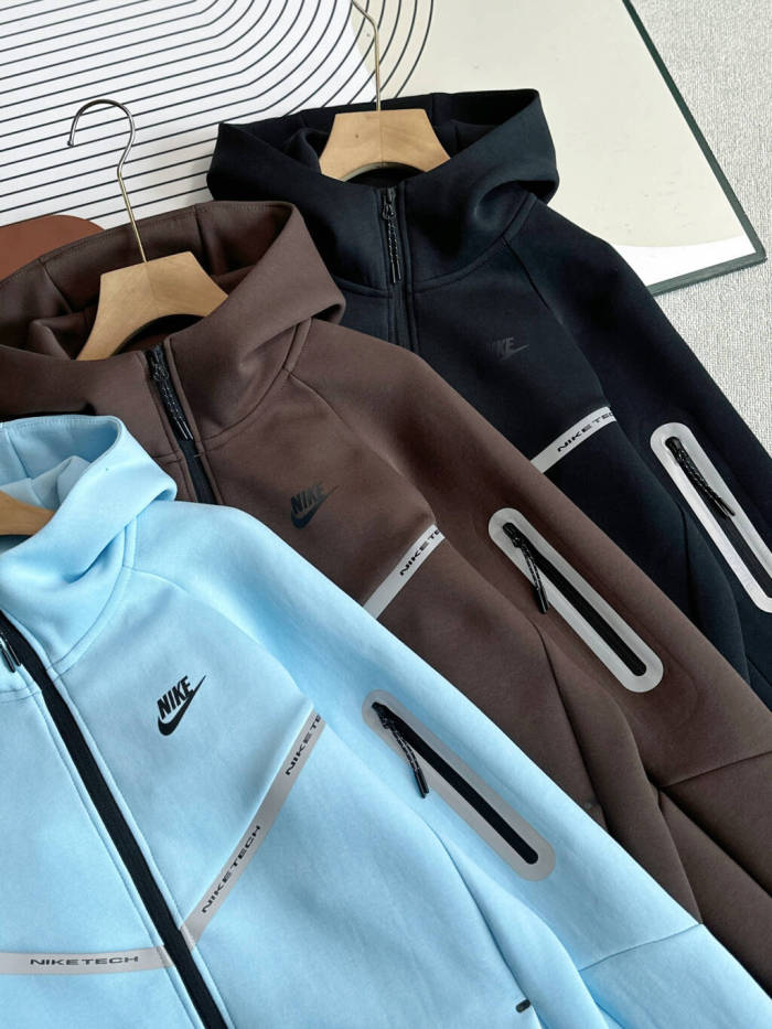 Reflective Stripe With Letter Simple Casual Knit Tracksuit Hoodie & Pants Set 3 colors 29542589