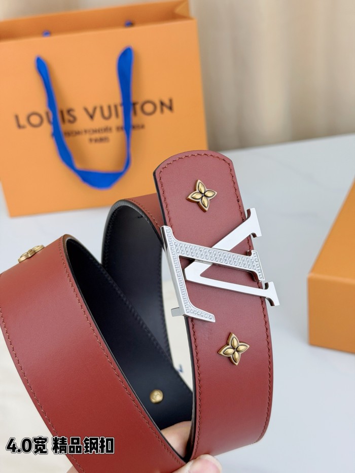 1:1 quality version LV Buckle Monogram Floral Rivet Reversible Belt 【Width 4.0 cm】2 colors 29543315