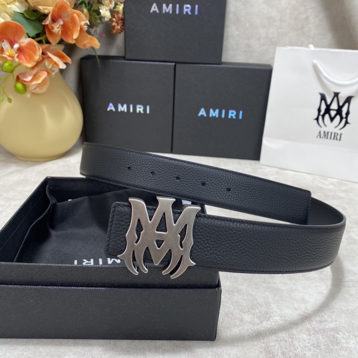 1:1 quality version Pebbled Smooth Leather MA Thorn Logo Buckle Belt 2 colors【Width 3.8 cm】29543488
