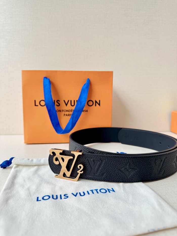 1:1 quality version LV Logo Buckle Strap Litchi Grain Embossed Belt 【Width 4.0 cm】3 colors 29543288