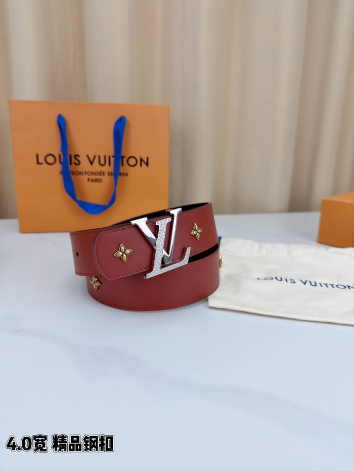 1:1 quality version LV Buckle Monogram Floral Rivet Reversible Belt 【Width 4.0 cm】2 colors 29543315
