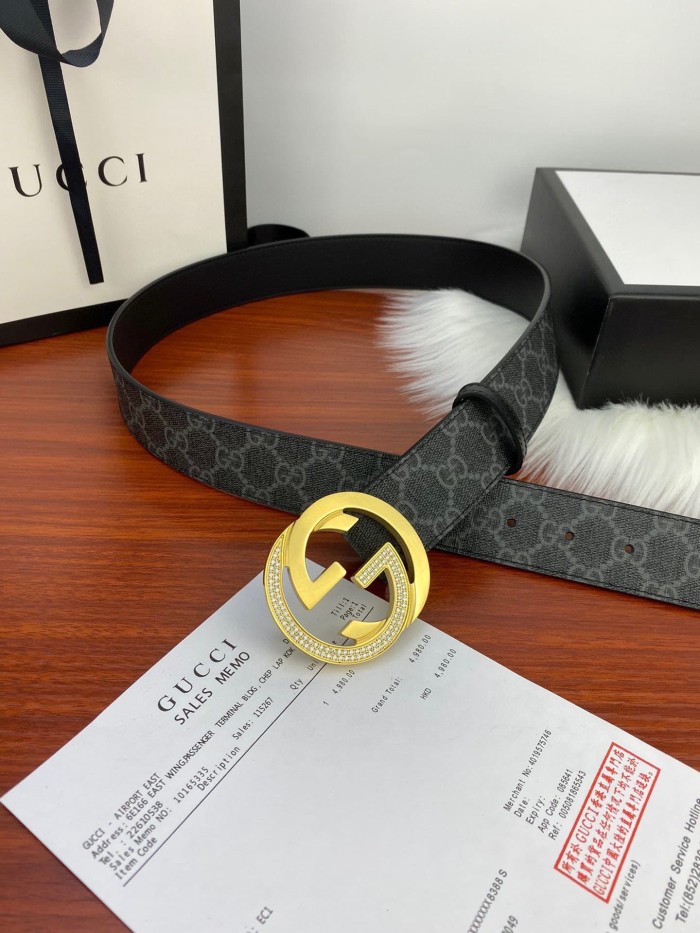 1:1 quality version Monogram Crystal Interlocking G Buckle Reversible Belt【Width 3.8cm】2 colors 29543321