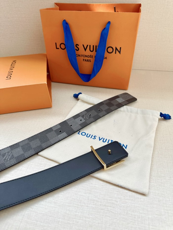 1:1 quality version Damier Graphite LV Letter Pearl Buckle Reversible Leather Belt 【Width 4.0 cm】29543280