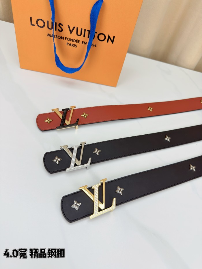 1:1 quality version LV Buckle Monogram Floral Rivet Reversible Belt 【Width 4.0 cm】2 colors 29543315