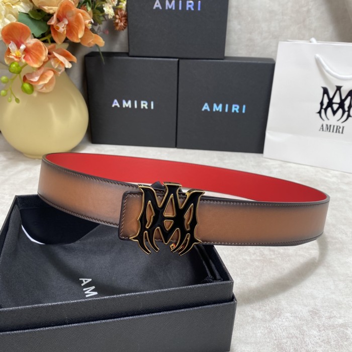 1:1 quality version Gradient Red Lining Enamel MA Logo Buckle Smooth Belt 2 colors【Width 3.8 cm】29543565
