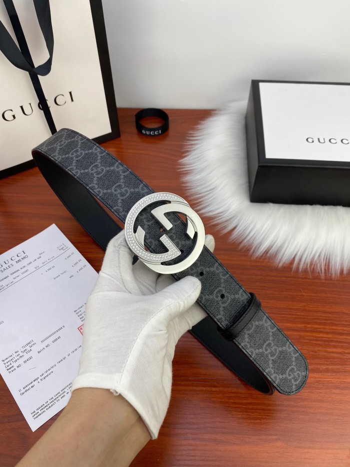 1:1 quality version Monogram Crystal Interlocking G Buckle Reversible Belt【Width 3.8cm】2 colors 29543321