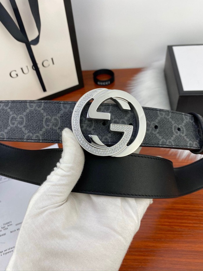 1:1 quality version Monogram Crystal Interlocking G Buckle Reversible Belt【Width 3.8cm】2 colors 29543321