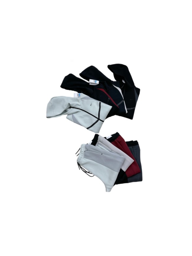 Color Block Side Stripe Small Swoosh Air Layer Cotton Tracksuit Hoodie & Pants Set 4 colors 29543168