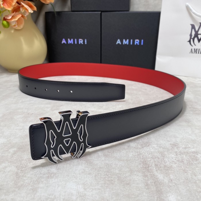 1:1 quality version Gradient Red Lining Enamel MA Logo Buckle Smooth Belt 2 colors【Width 3.8 cm】29543565