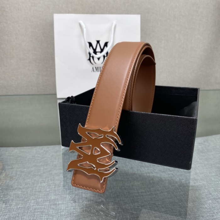 1:1 quality version AM Thorn Logo Buckle Smooth Leather Belt 2 colors【Width 3.8 cm】29543190