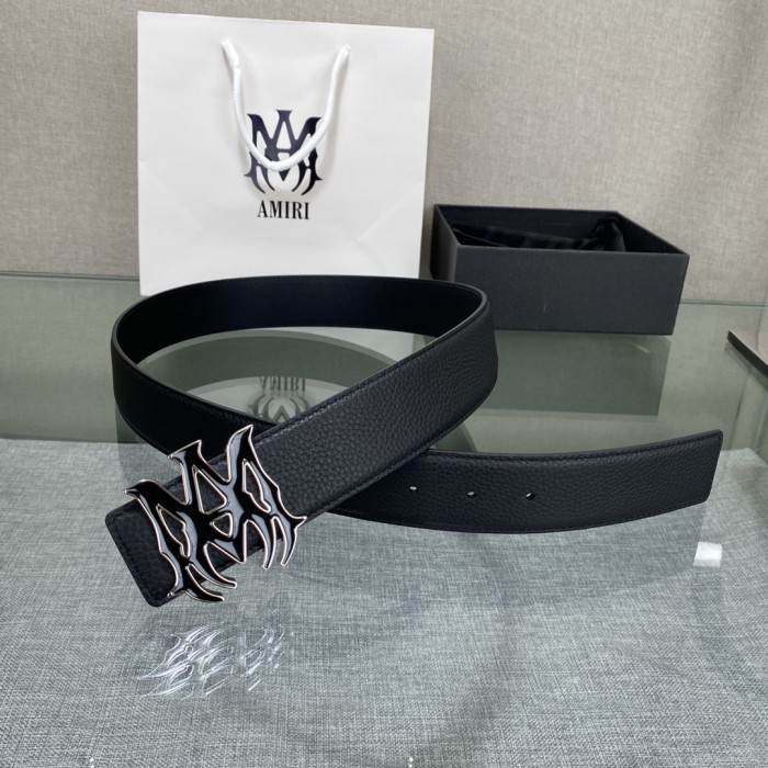 1:1 quality version AM Thorn Logo Buckle Smooth Leather Belt 2 colors【Width 3.8 cm】29543190