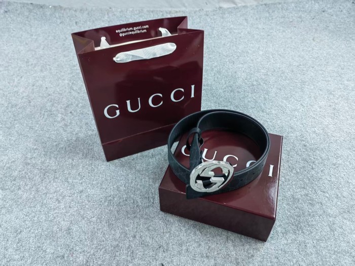 1:1 quality version Double G Buckle Black Embossed Belt