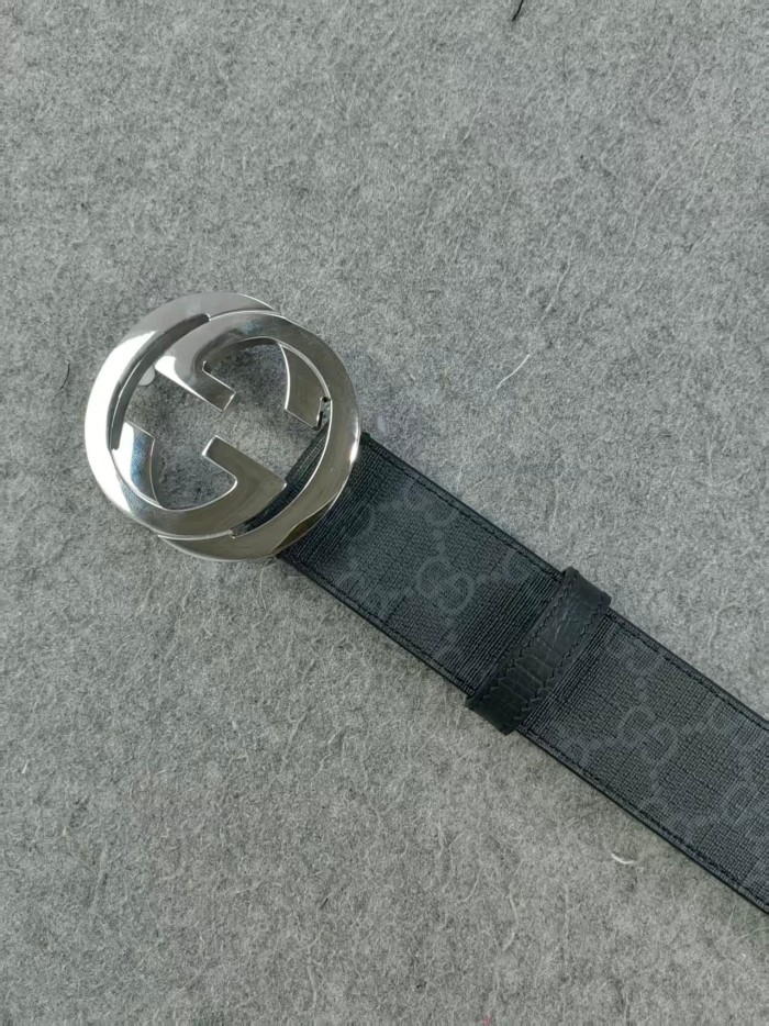 1:1 quality version Double G Buckle Black Embossed Belt