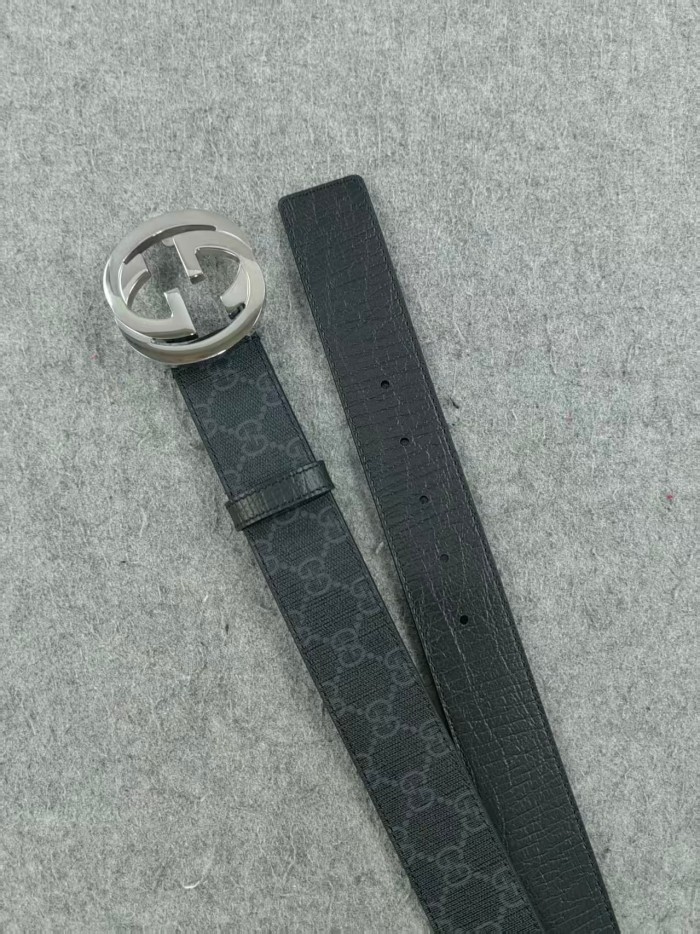 1:1 quality version Double G Buckle Black Embossed Belt