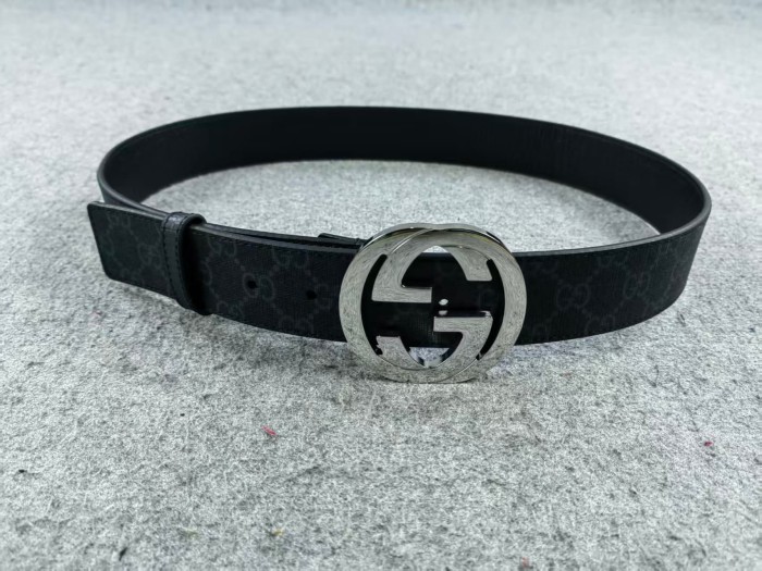 1:1 quality version Double G Buckle Black Embossed Belt