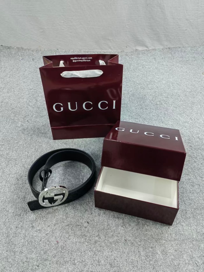1:1 quality version Double G Buckle Black Embossed Belt