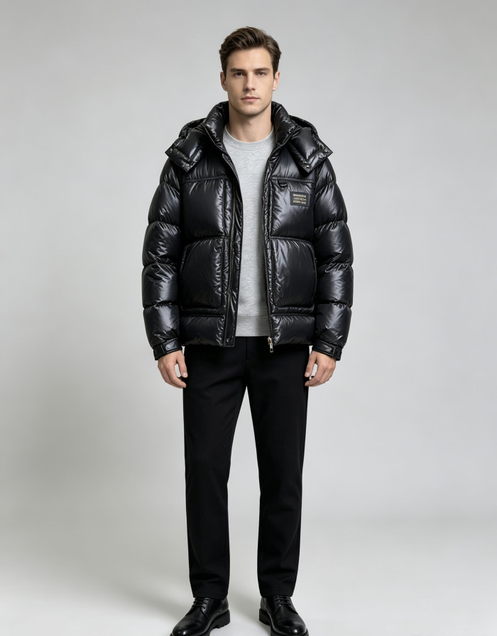 1:1 quality version Woven Label Shiny Hooded Big Square Quilted Down Jacket 2 colors 29547875