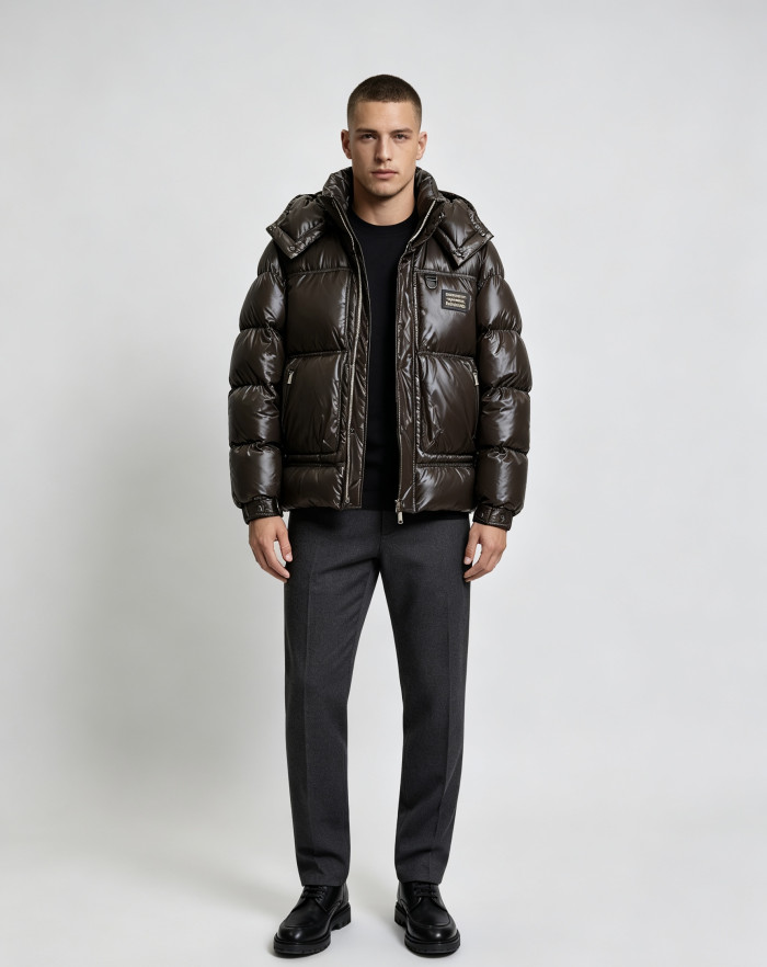 1:1 quality version Woven Label Shiny Hooded Big Square Quilted Down Jacket 2 colors 29547875