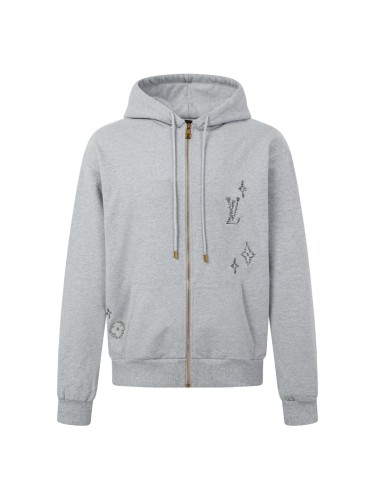 Letter Floral Embroidery Terry Knit Zip Up Hoodie 29554202