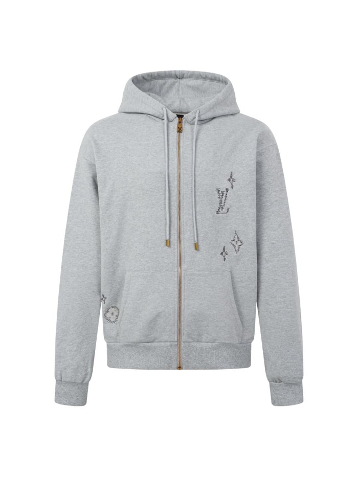 Letter Floral Embroidery Terry Knit Zip Up Hoodie 29554202