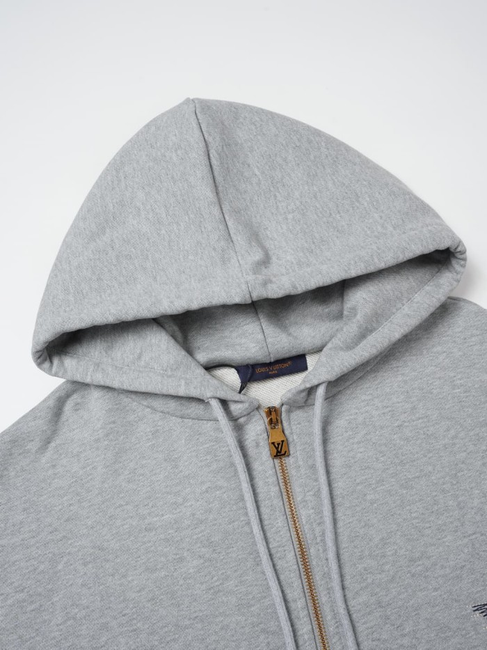 Letter Floral Embroidery Terry Knit Zip Up Hoodie 29554202