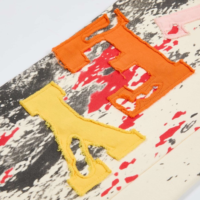 Paint Splatter Distressed Color Patch Letter Elastic Waist Straight Sweatpants 29557266