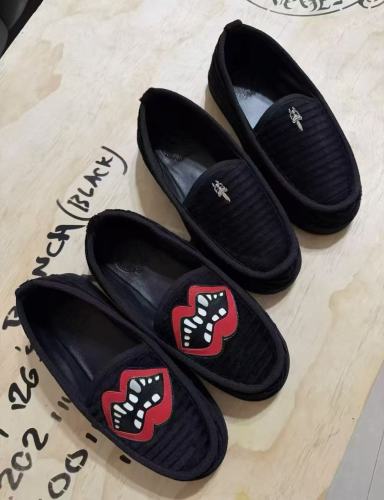 Red Lip Dagger Embroidery Thick Sole Slip On Corduroy Loafers 2 colors 29557069