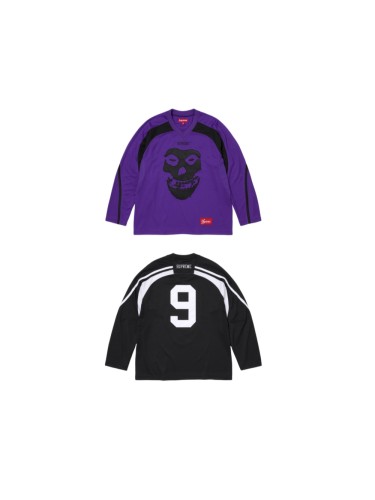 The Misfits X Skull Fiend Spliced V Neck Quick Dry Mesh Jersey Long Sleeve T-Shirt 29557063