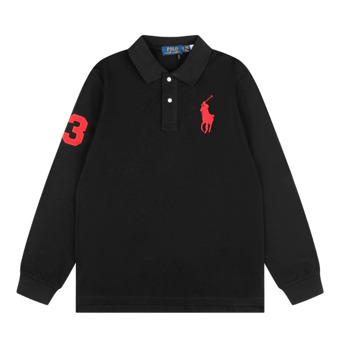 Classic Big Pony Embroidery Basic Couple Polo Collar Long Sleeve T-shirt 8 colors 29557276
