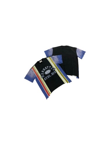 Washed Contrast Stripe Gradient Sleeve Varsity Patch Letter Tee 29557248