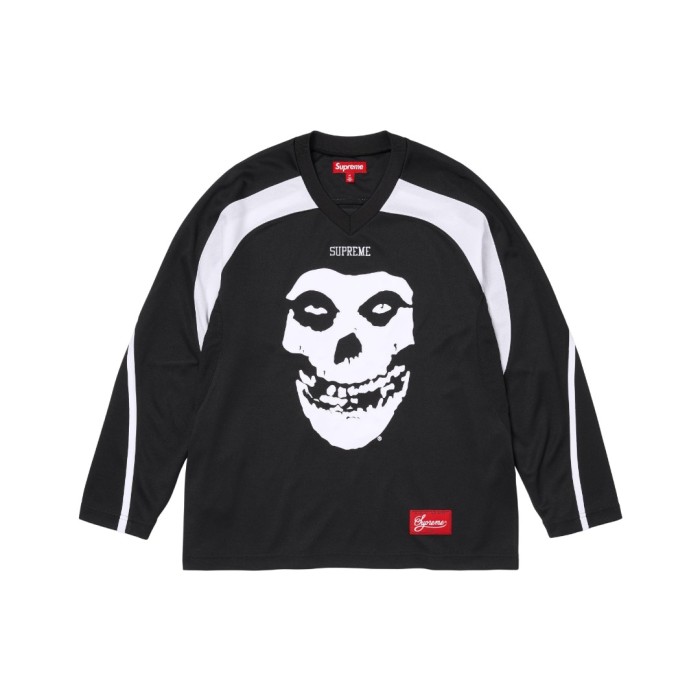 The Misfits X Skull Fiend Spliced V Neck Quick Dry Mesh Jersey Long Sleeve T-Shirt 29557063