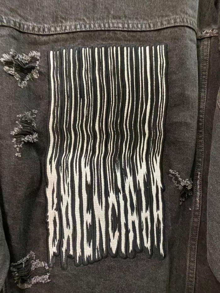 1:1 quality version Ripped Back Vertical Stripe Embroidered Letter Oversized Denim Jacket 29558990