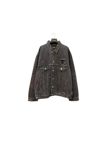 1:1 quality version Ripped Back Vertical Stripe Embroidered Letter Oversized Denim Jacket 29558990