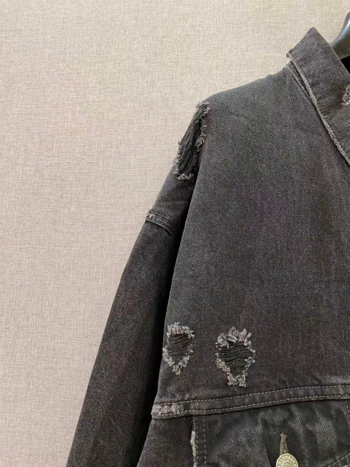 1:1 quality version Ripped Back Vertical Stripe Embroidered Letter Oversized Denim Jacket 29558990