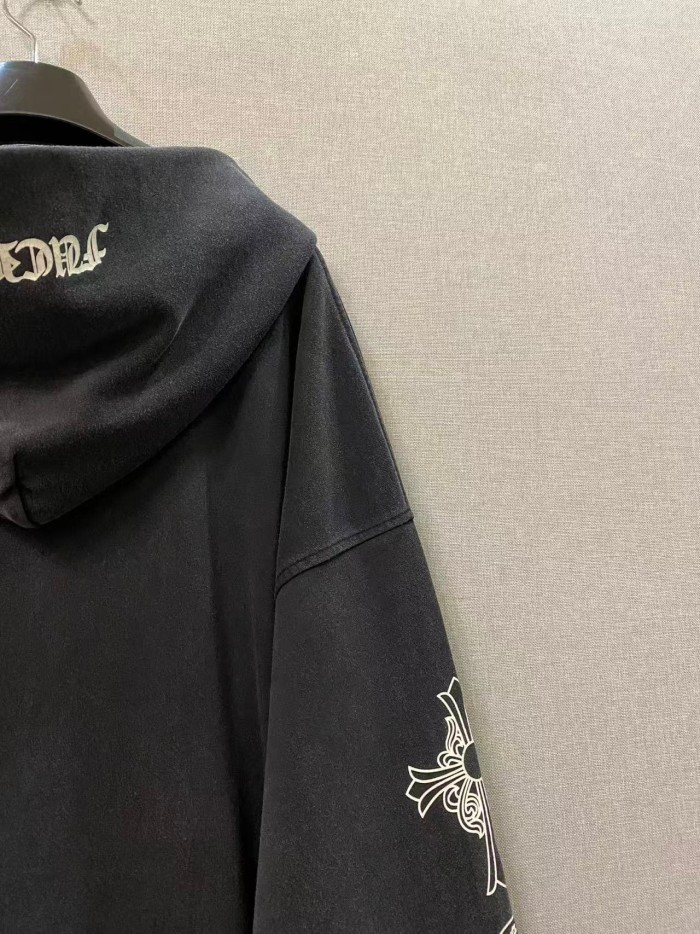 1:1 quality version Washed Vintage Chest Logo Cross Horseshoe Sleeve Print Full Zip Hoodie 29563690