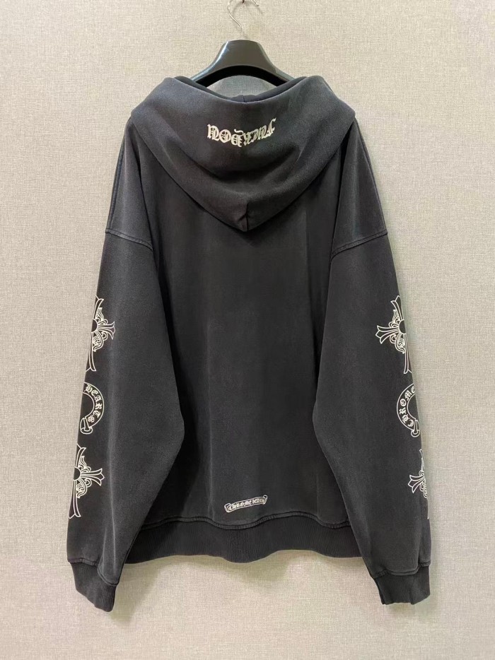 1:1 quality version Washed Vintage Chest Logo Cross Horseshoe Sleeve Print Full Zip Hoodie 29563690