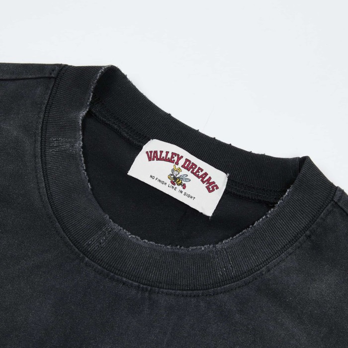 Washed Contrast Stripe Gradient Sleeve Varsity Patch Letter Tee 29557248