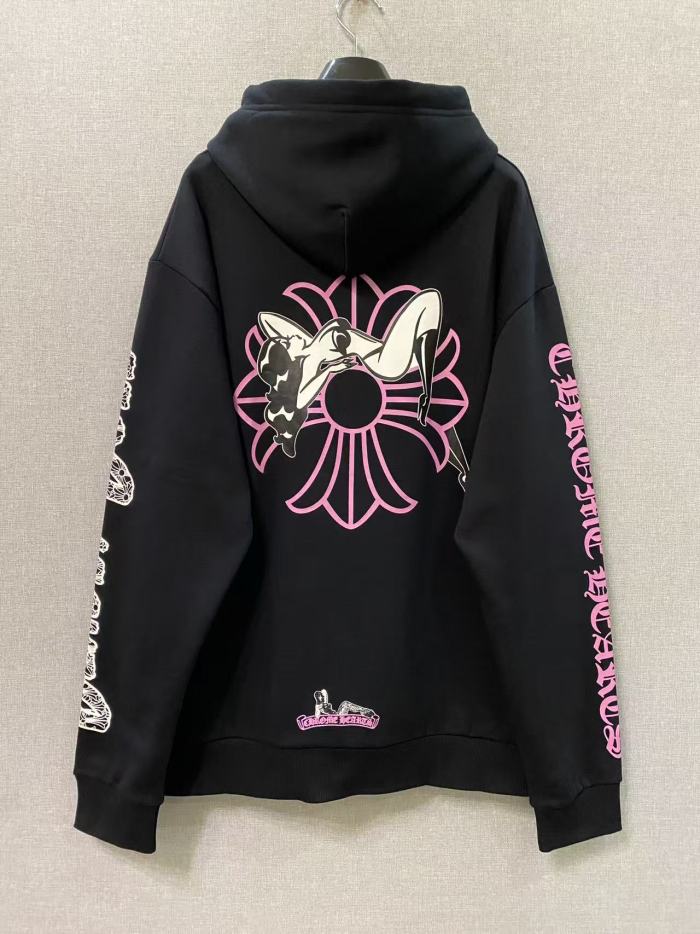 1:1 quality version Chest Pin Up Print Back Cross Floral Graphic Mismatched Sleeve Letter Hoodie 29563765