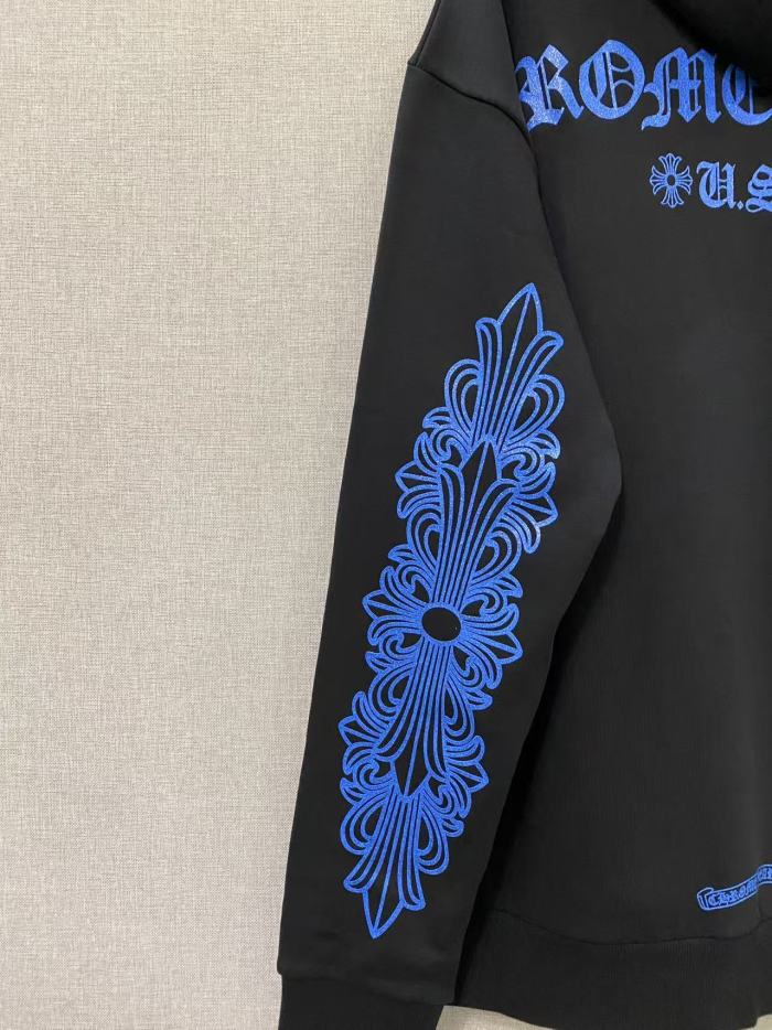 1:1 quality version Blue Horseshoe Logo Embroidered Back Floral Sleeve Hoodie 29563669